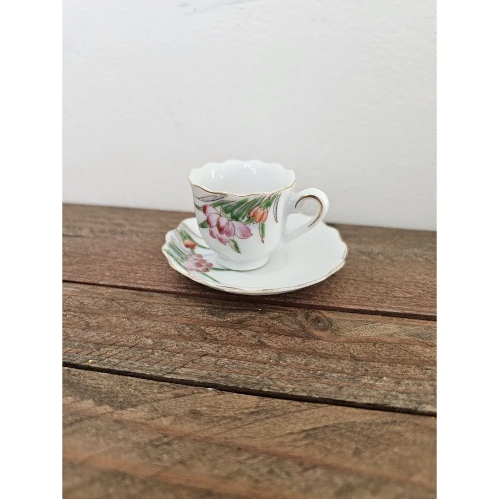 Vintage Miniature Cup And Saucer Floral Design Made In Occupied Japan